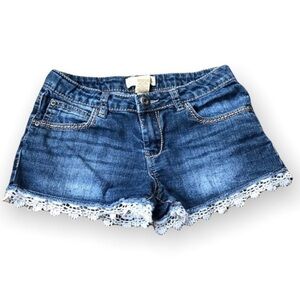 Mudd Shorts Girls Size 14 Blue Jean White Lace Bottom Trim‎ Stretch